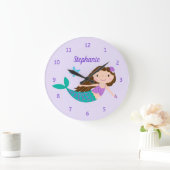 Niedlich Mermaid Whimsical Lila Personalisiert Große Wanduhr (Zuhause)