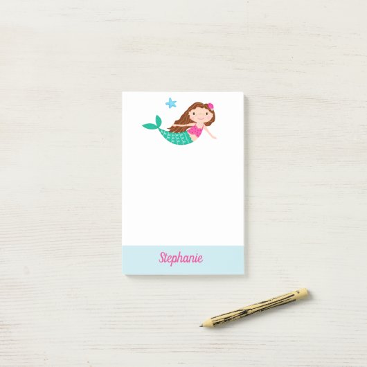 Niedlich Mermaid Whimsical Personalisiert Post-it Klebezettel (Auf Schreibtisch)