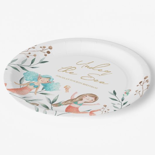 Niedlich Mermaids Geburtstag Pappteller (Schrägansicht)