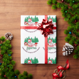 Niedlich MERRY CHRISTMAS MUSHROOM Christlich Geschenkpapier