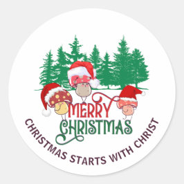 Niedlich MERRY CHRISTMAS MUSHROOM Christlich Runder Aufkleber