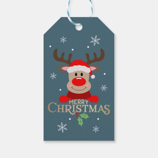 Niedlich Merry Christmas Rudolph Reindeer Geschenkanhänger (Rückseite)