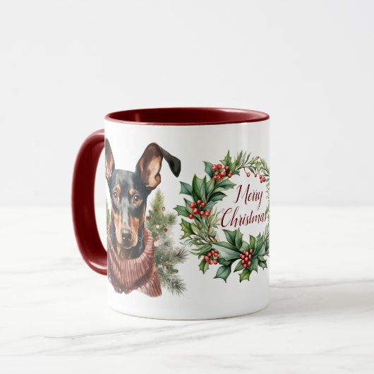 Niedlich Merry Doberman Pinscher Dog Weihnachtswei Tasse (Vorderseite Links)