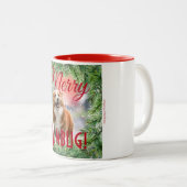 Niedlich "Merry Humbug!" Hunde Foto Weihnachtskran Zweifarbige Tasse (VorderseiteRechts)