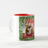 Niedlich "Merry Humbug!" Hunde Foto Weihnachtskran Zweifarbige Tasse (Vorderseite Links)