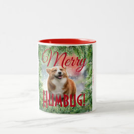 Niedlich "Merry Humbug!" Hunde Foto Weihnachtskran Zweifarbige Tasse
