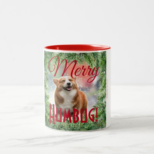 Niedlich "Merry Humbug!" Hunde Foto Weihnachtskran Zweifarbige Tasse (Mittel)