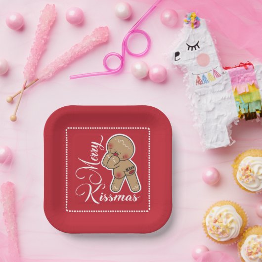 Niedlich Merry Kissmas Gingerbread Mann Pappteller (Party)