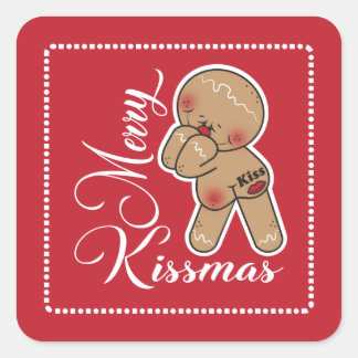 Niedlich Merry Kissmas Gingerbread Mann Quadratischer Aufkleber