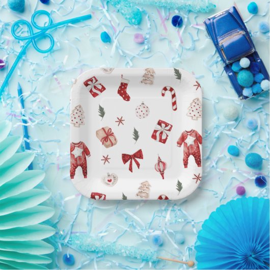 Niedlich Merry Little Red Winter Weihnachtsdusche Pappteller (Party)