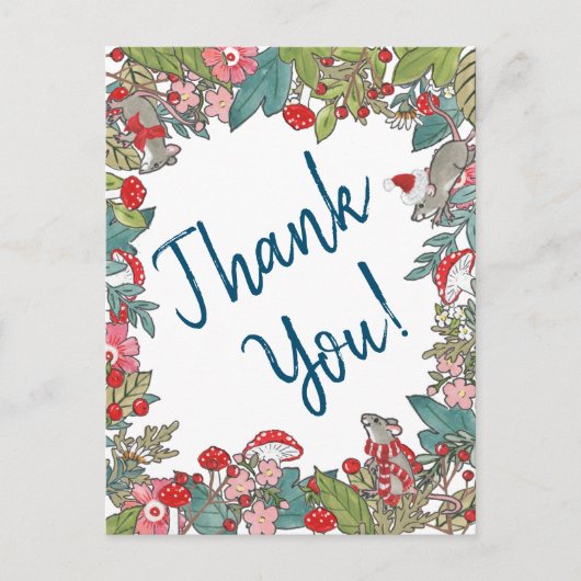 Niedlich Merry Mäuse Weihnachten Vielen Dank Woodl Postkarte (Vorderseite)