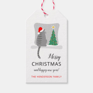 Niedlich Merry Meowy Weihnachtsbaum Katze Schnee Geschenkanhänger
