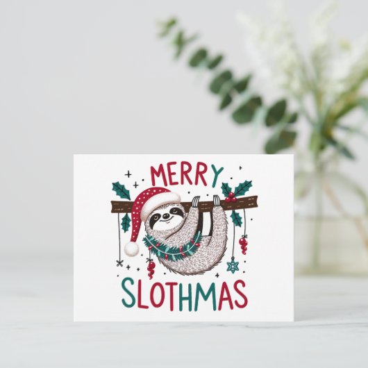 Niedlich Merry Slothmas Postkarte (Stehend Vorderseite)