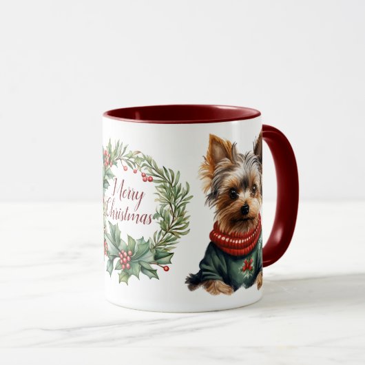 Niedlich Merry Yorkshire Terrier Dog Weihnachtsfei Tasse (VorderseiteRechts)