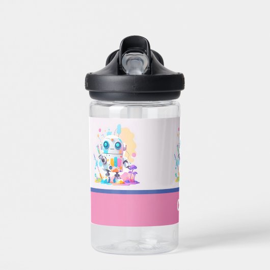 Niedlich Messy Robot Painting Fun Splashes Trinkflasche (Vorne)