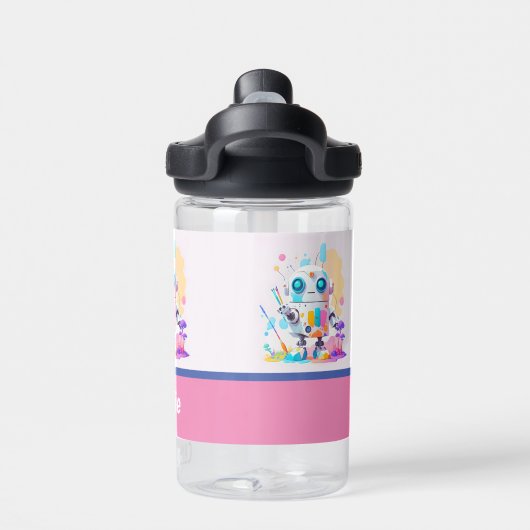 Niedlich Messy Robot Painting Fun Splashes Trinkflasche (Rückseite)