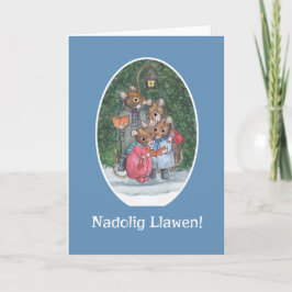 Niedlich Mice Carol Singers Welsh Christmas Card Feiertagskarte