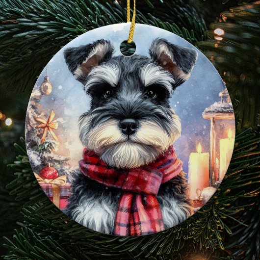 Niedlich Miniatur Schnauzer Dog Weihnachten Keramik Ornament