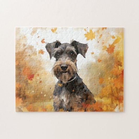 Niedlich Miniatur Schnauzer Hund/Herbst/Herbst Puzzle (Horizontal)
