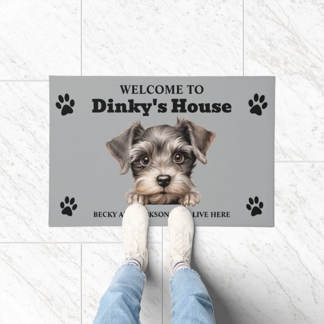 Niedlich Miniature Schanuzer Hund Foto Fußmatte (Indoor)