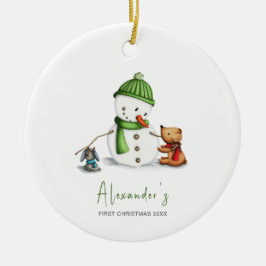 Niedlich Minimal Baby First Christmas Snowman Keramik Ornament