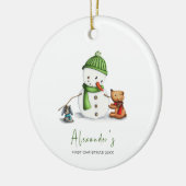 Niedlich Minimal Baby First Christmas Snowman Keramik Ornament (Links)