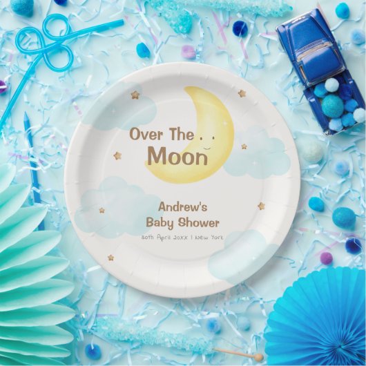 Niedlich Minimalistisch über der Mond-Babydusche Pappteller (Party)