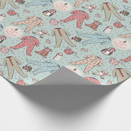 Niedlich Mint Green Baby's First Christmas Custom Geschenkpapier (Ecke)