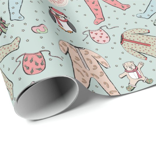 Niedlich Mint Green Baby's First Christmas Custom Geschenkpapier (Rolleneckpunkt)