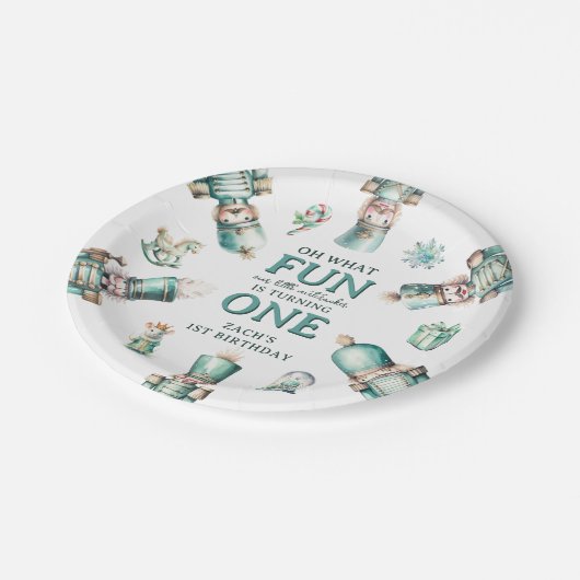 Niedlich Mint Nutcracker Oh, was Spaß 1. Geburtsta Pappteller (Schrägansicht)