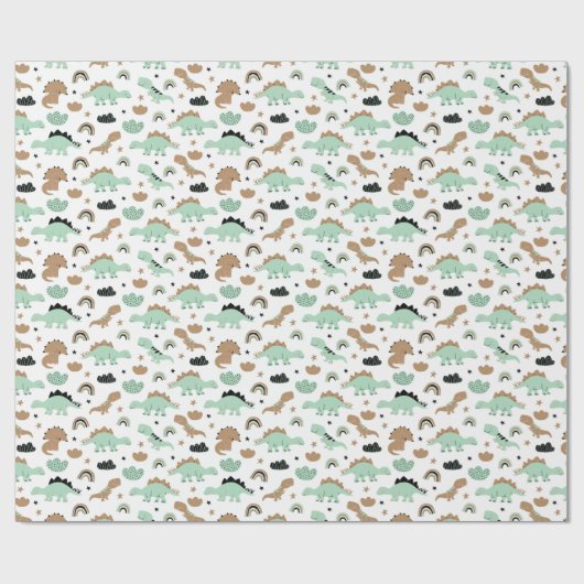 Niedlich Minze Green Dinosaur Muster Geschenkpapier (Flach)