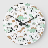 Niedlich Minze Green Dinosaur Muster Große Wanduhr (Vorderseite)