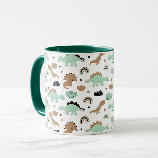 Niedlich Minze Green Dinosaur Muster Tasse (Vorderseite Links)