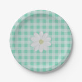 Niedlich Minze Green Gingham Karo Daisy Paper Tell Pappteller (Vorderseite)