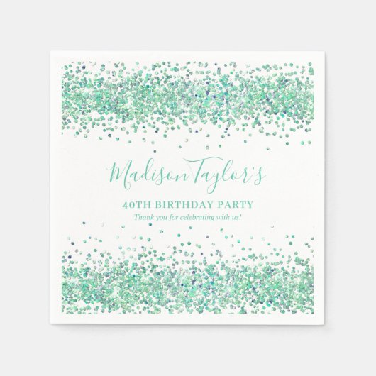Niedlich Minze Grüner Glitzer Sparkle Confetti Geb Serviette (Vorderseite)