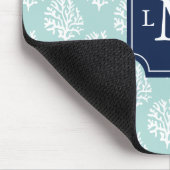 Niedlich Minze Sommermuster und blaues Monogramm Mousepad (Ecke)