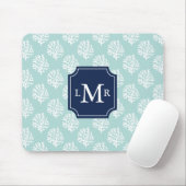 Niedlich Minze Sommermuster und blaues Monogramm Mousepad (Mit Mouse)