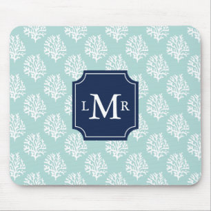 Niedlich Minze Sommermuster und blaues Monogramm Mousepad