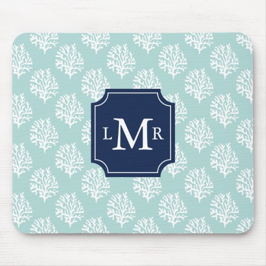Niedlich Minze Sommermuster und blaues Monogramm Mousepad (Vorne)