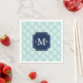 Niedlich Minze Sommermuster und blaues Monogramm Serviette (Beispiel)