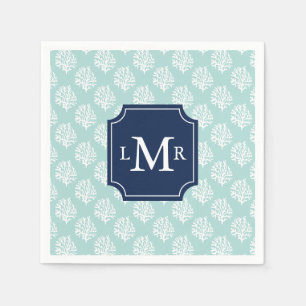 Niedlich Minze Sommermuster und blaues Monogramm Serviette