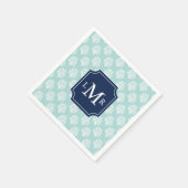 Niedlich Minze Sommermuster und blaues Monogramm Serviette (Ecke)