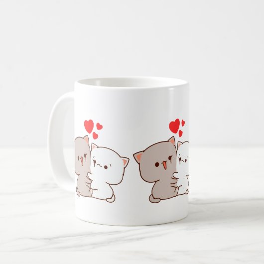 Niedlich Mochi Peach Cat Kaffeetasse (Vorderseite Links)