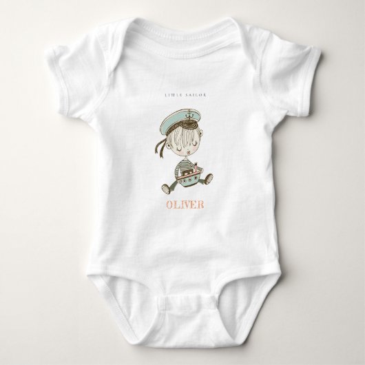 Niedlich Modern Aqua Blue Boys Little Sailor Nauti Baby Strampler (Vorderseite)