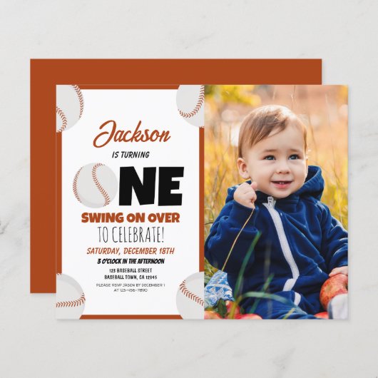 Niedlich Modern Baseball Budget Foto 1. Geburtstag (Vorne/Hinten)