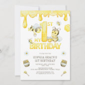 Niedlich Modern Bee 1. Geburtstag Einladung (Vorderseite)