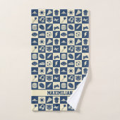 Niedlich Modern Blue Checkered Icons Muster Boy's Badhandtuch Set (Handtuch)