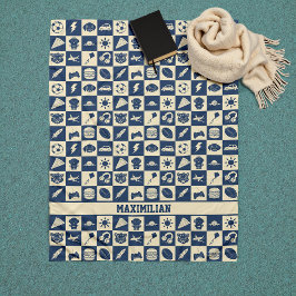 Niedlich Modern Blue Checkered Icons Muster Boy's Fleecedecke