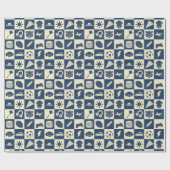 Niedlich Modern Blue Checkered Icons Muster Boy's Geschenkpapier (Flach)