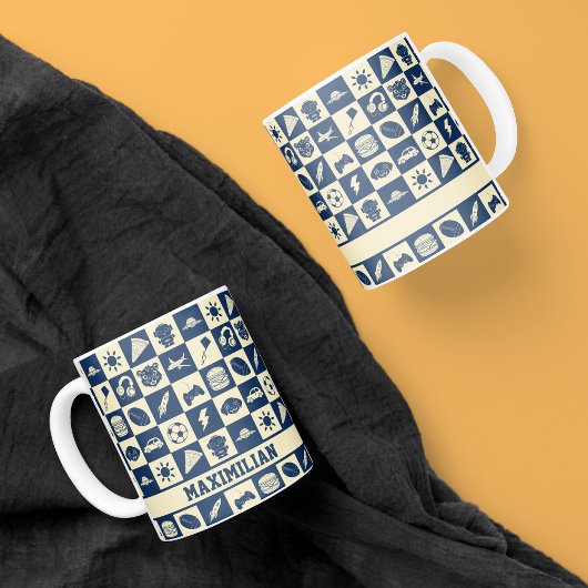 Niedlich Modern Blue Checkered Icons Muster Boy's Kaffeetasse
